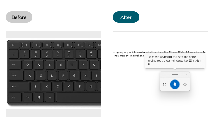 Switch typing with a keyboard for typing with your voice